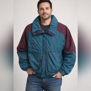 Columbia Teal and Maroon Colorblock Windbreaker Jacket